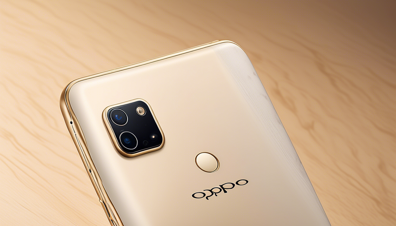 Подробный снимок смартфона OPPO A55 крупным планом, подчеркивающий его премиальную отделку и элементы дизайна.